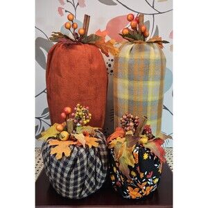 Set 4 Handmade Fabric Pumpkins Indoor Autumn Fall Decor Thanksgiving Halloween